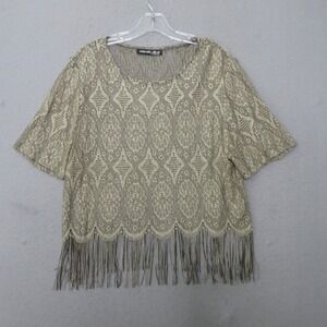 Sharade of California Fringe‎ Crochet Knit Top Bohemian Festival